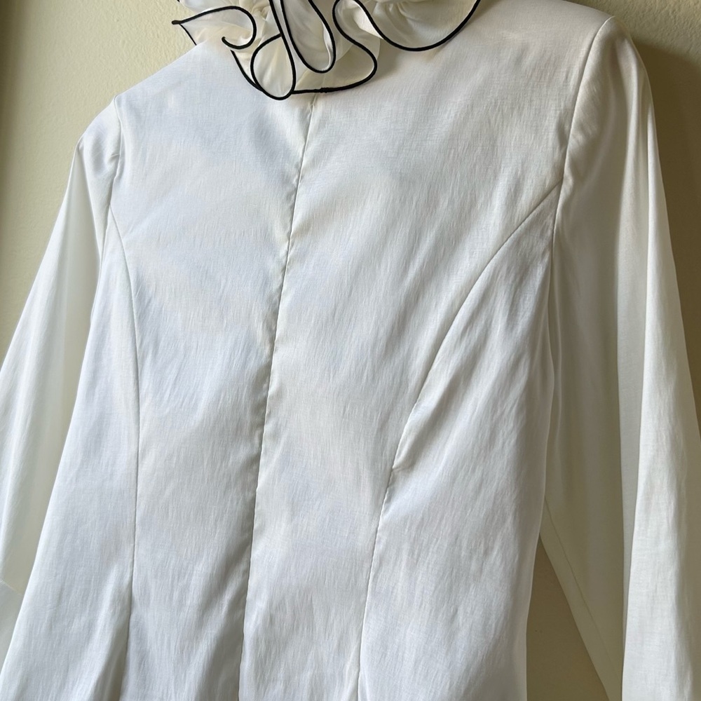 XSCAPE White Black Ruffled Formal Blouse Sz 12 - Picture 9 of 14